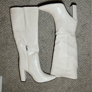 White Snake skin Heel Boots